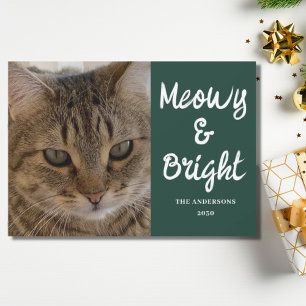Cartão De Festividades Cat Photo Green Meowy e Bright Christmas