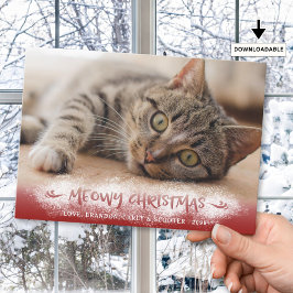 Cartão De Festividades Cat Photo MEOWY CHRISTMAS Snow Red