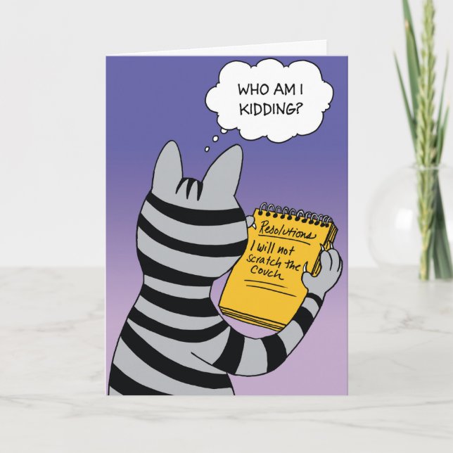 Cartão De Festividades Cat Resolutions New Year Humor Card (Frente)