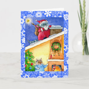 Cartão De Festividades Cat Santa Christmas or Holiday card