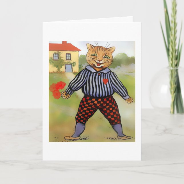 Cartão De Festividades Cat with Roses Valentine Card (Frente)