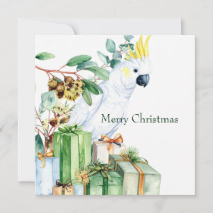 Cartão De Festividades Catatua Branco Apresenta Feliz Natal