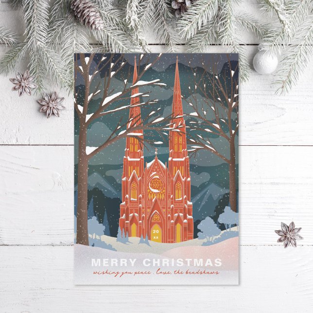 Cartão De Festividades Catedral de inverno Ilustrada Natal (Criador carregado)