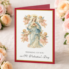 Cartão De Festividades Catholic Mother Mary Angels with Roses