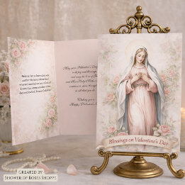 Cartão De Festividades Catholic Mother Mary Pink Roses Valentine