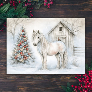 Cartão De Festividades Cativante Cavalo Branco e Celebração de Natal do C