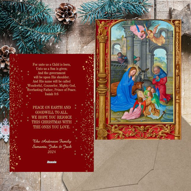 Cartão De Festividades Católico cristão medieval religioso do Natal (Religious Christian Christmas Medieval Traditional Catholic Nativity Non Photo Holiday Card)