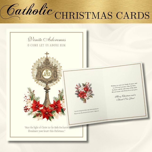 Cartão De Festividades Católico Eucarista Poinsettia Floral ( Our cards beautifully highlight the true presence of Christ in the Holy Eucharist. )