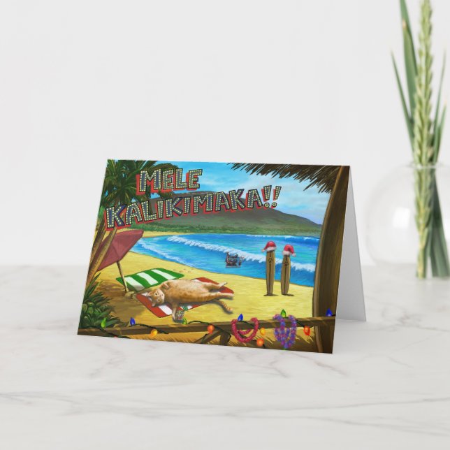 Cartão De Festividades Cats in Hawaii for Christmas (Frente)