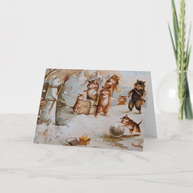 Cartão De Festividades Cats in Snowball Fight Holiday Card (Frente)