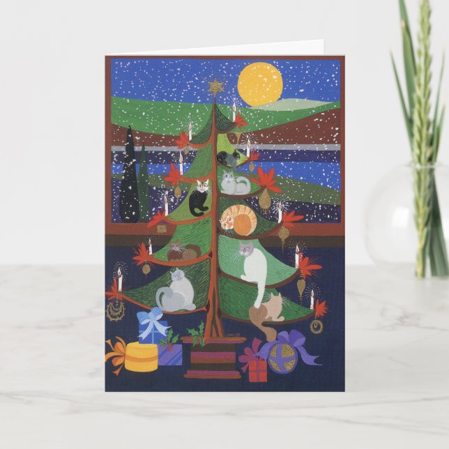 Cartão De Festividades Cats in the Christmas Tree (Frente)