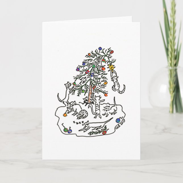 Cartão De Festividades Cats Play in Christmas Tree Card (Frente)