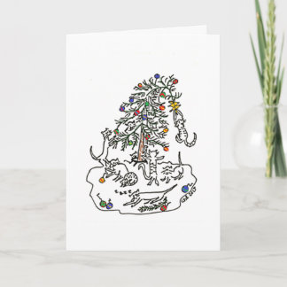 Cartão De Festividades Cats Play in Christmas Tree Card