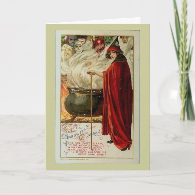 Cartão De Festividades Cauldron and Witch (Frente)
