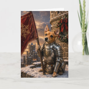 Cartão De Festividades Cavaleiro Canino de Natal Medieval em Armadura Fes