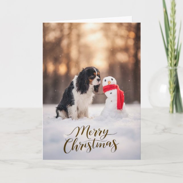 Cartão De Festividades Cavalier King Charles Christmas Snowman (Frente)
