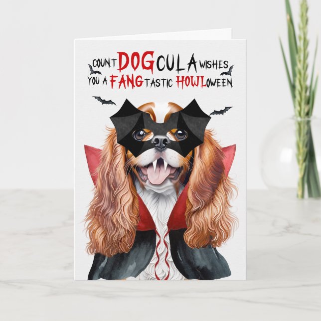 Cartão De Festividades Cavalier King Charles Dog Count DOGula Halloween (Frente)