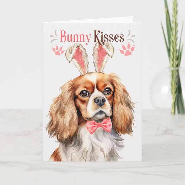 Cartão De Festividades Cavalier King Charles Dog em Bunny Ears para Pásco (Frente)