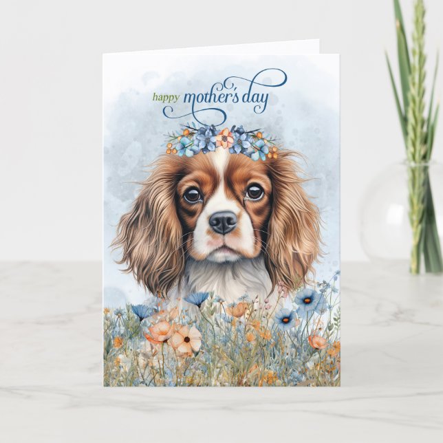 Cartão De Festividades Cavalier King Charles Dog Wildflowers Mother's Day (Frente)