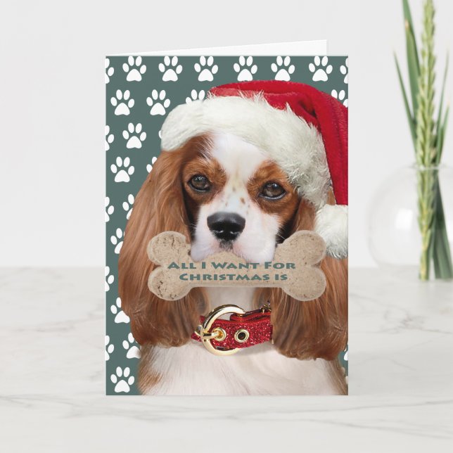 Cartão De Festividades Cavalier King Charles Kisses Para O Natal (Frente)