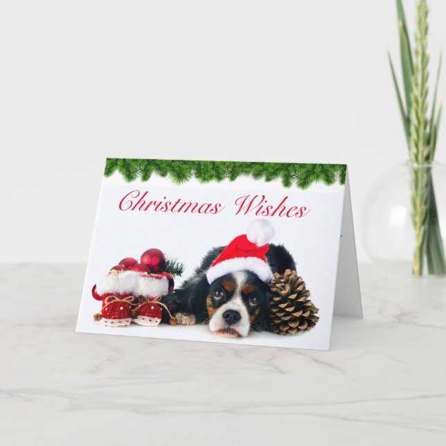 Cartão De Festividades Cavalier King Charles Spaniel Cachorro Natal (Frente)