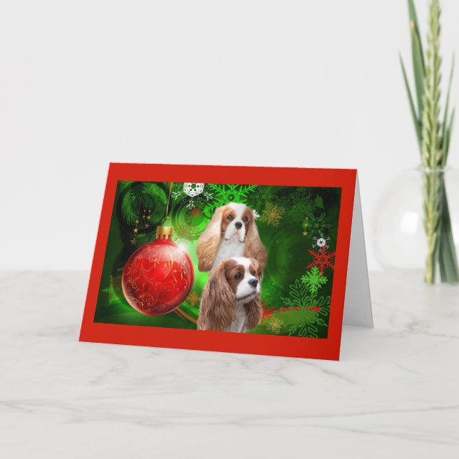 Cartão De Festividades Cavalier King Charles Spaniel Christmas Red Ball G (Frente)