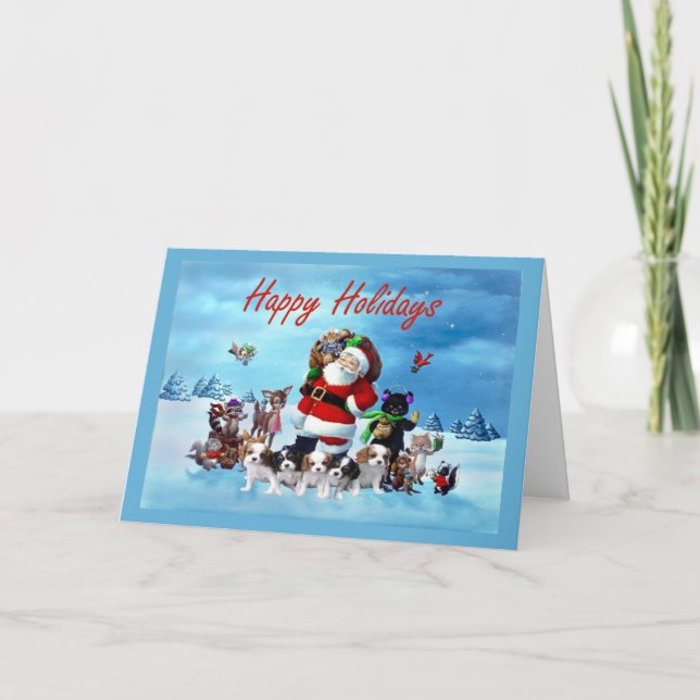 Cartão De Festividades Cavalier King Charles Spaniel Christmas Santa Anim (Frente)