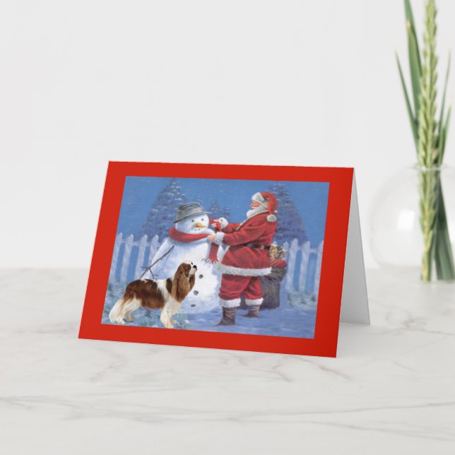 Cartão De Festividades Cavalier King Charles Spaniel Christmas Snowman (Frente)