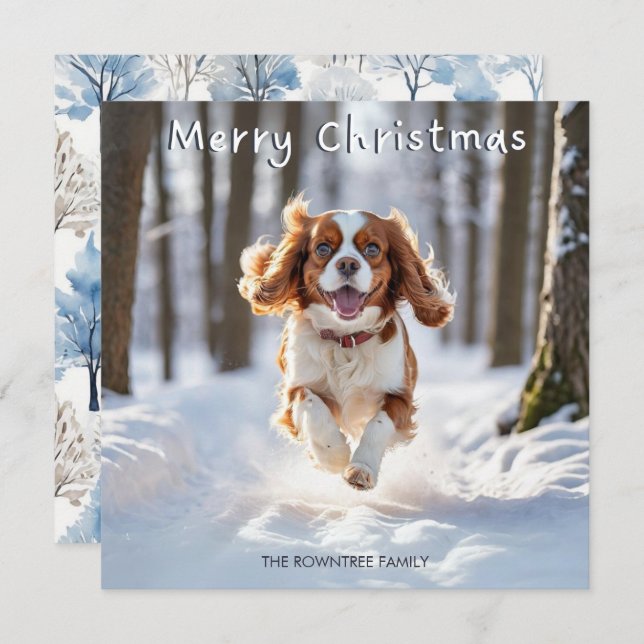 Cartão De Festividades Cavalier King Charles Spaniel Dog Feliz Natal (Frente/Verso)
