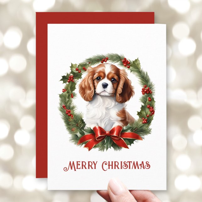 Cartão De Festividades Cavalier King Charles Spaniel Dog No Natal (Cavalier King Charles Spaniel Dog Lover Christmas Holiday Card)