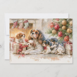 Cartão De Festividades Cavalier King Charles Spaniel Mãe Cachorrinhos