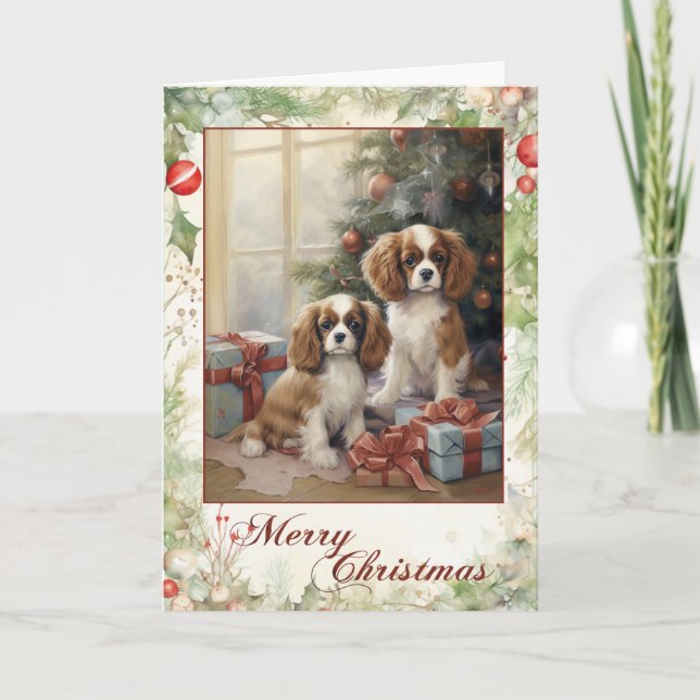 Cartão De Festividades Cavalier King Charles Spaniel Natal (Frente)