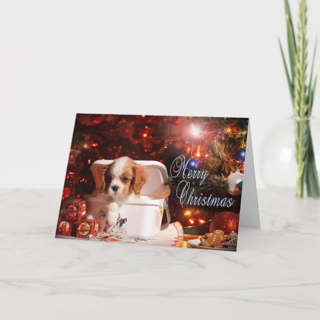 Cartão De Festividades Cavalier puppy Christmas Card (Frente)
