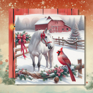 Cartão De Festividades Cavalo branco festivo e Natal cardeal