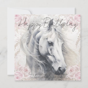 Cartão De Festividades Cavalo Branco Floral Elegante