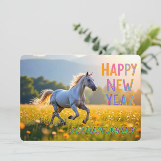 Cartão De Festividades Cavalo Branco Majestoso em Prado Dourado