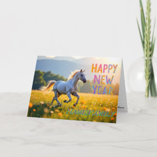 Cartão De Festividades Cavalo Branco Majestoso em Prado Dourado