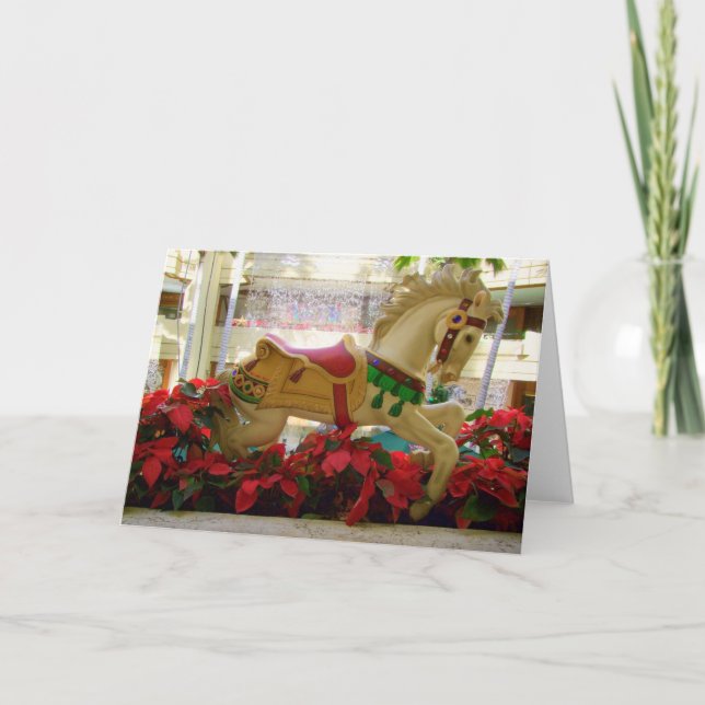 Cartão De Festividades Cavalo Carrossel de Natal - 1 (Frente)