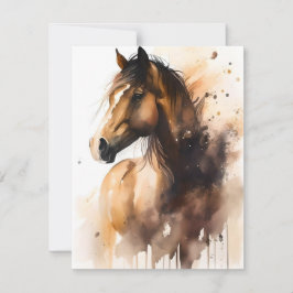 Cartão De Festividades Cavalo Contemplante Em Aquarelas