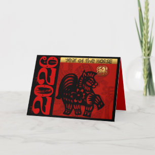 Cartão De Festividades Cavalo Corvo Chinês Ano 2026 Zodiac Aniversário HG