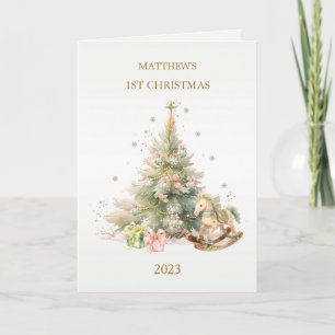 Cartão De Festividades Cavalo de Balanço Pine Bebê 1º Natal
