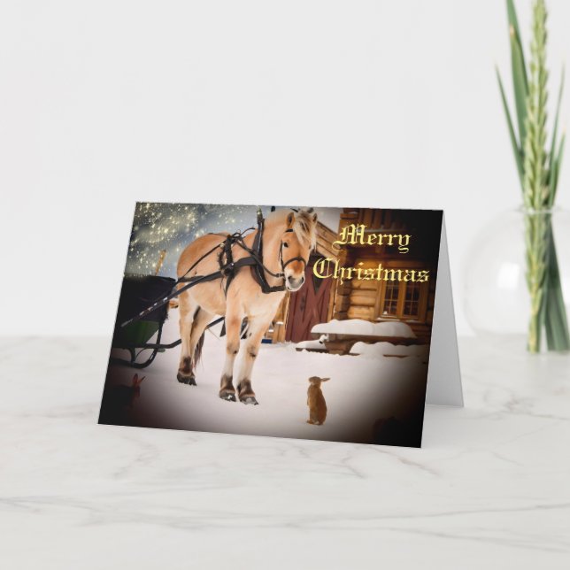 Cartão De Festividades Cavalo de fazenda da noite de Natal (Frente)