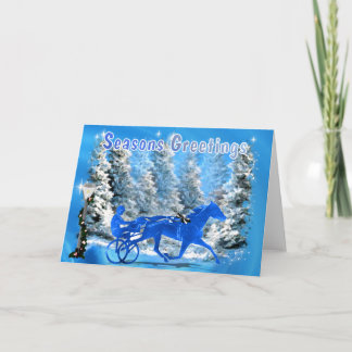 Cartão De Festividades Cavalo de Harness Blue Xmas