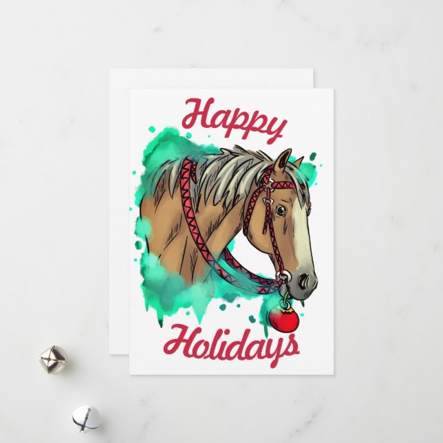Cartão De Festividades Cavalo de Natal com bola (Frente/Verso In Situ)