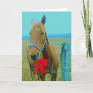 Cartão De Festividades Cavalo de Natal retrô