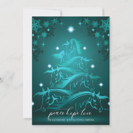 Cartão De Festividades Cavalo de Natal Vibrante de Azul-Teal Abstrato