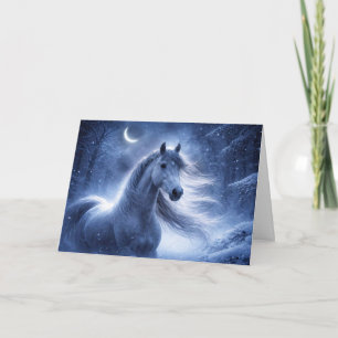 Cartão De Festividades Cavalo do Solstício de Inverno Yule com Lua Cresce