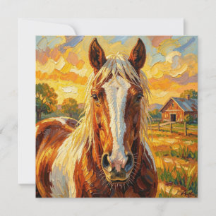 Cartão De Festividades Cavalo Impasto numa Fazenda em Branco