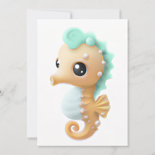 Cartão De Festividades Cavalo-marinho-de-bébé-branca em Teal e Branco