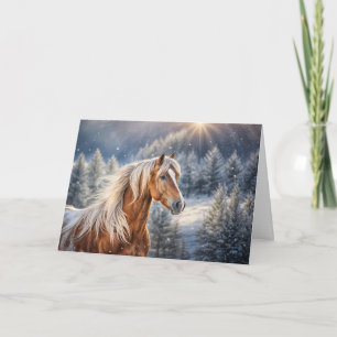 Cartão De Festividades Cavalo nas Belas Camadas de Natal da Neve